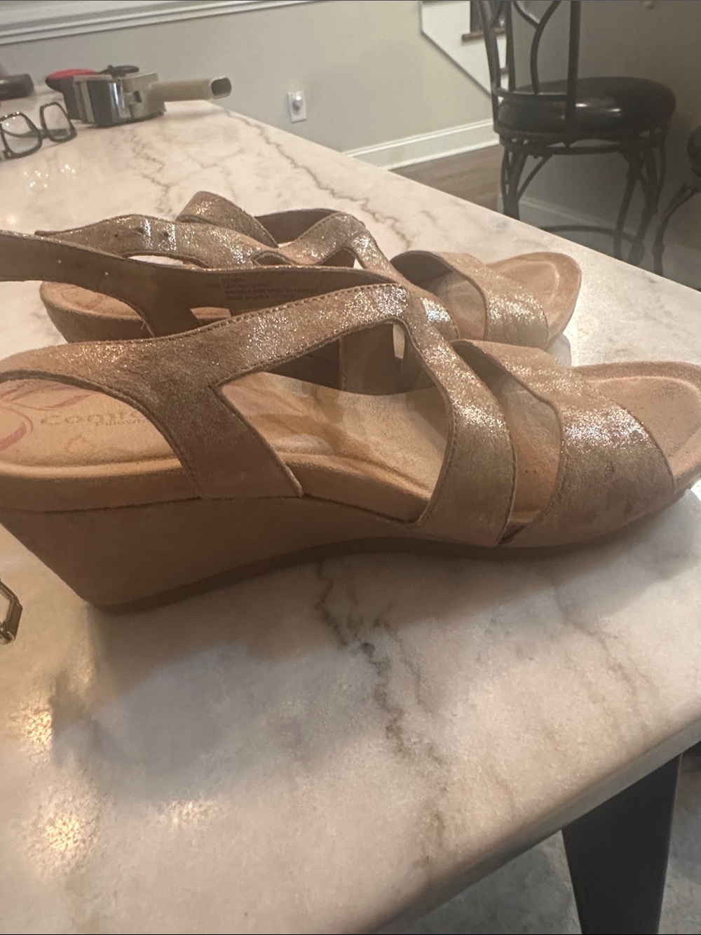 Comfortiva Metallic Gold Strappy Sandals - Picture 2 of 9